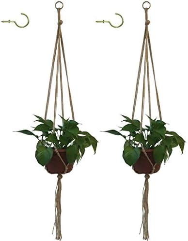 Amgate 2 Pack 48" Hanging Planter Jute Rope with 2 Ceiling Hook (No with Pot and Plant) - Macrame Pot Holder Plant Hanger Stand Accessories
