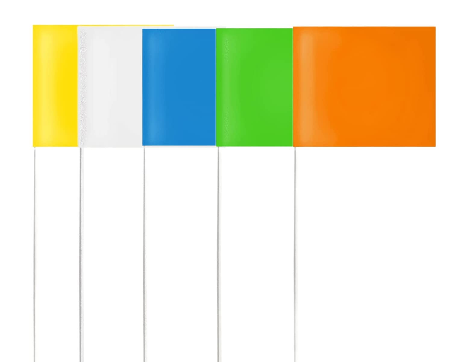 3.9"x4.7" Marking Flags with 14.9" Steel Pole Coloured Yard Markers Flag White Yellow Green Blue Orange for Lawn Fence Landscaping Marking Works Distance Measuring (50)