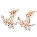 Henrigy Fashion Gold Plated Leaf Crystal Ear Jacket Double Sided Swing Stud Earrings Gift