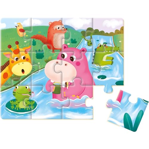 Dohe Educa - Puzzle progressivo per bambini - 12 pezzi di cartone a tema animali, puzzle per bambini 2 3 anni, materiale didattico