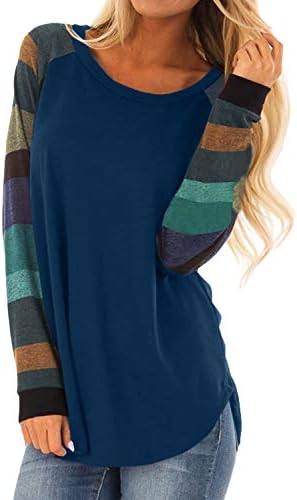 Womens Color Block Tunic Tops Crewneck Long Sleeve T-Shirt Casual Loose Shirt Blouses