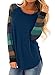 BLENCOT Womens Dark Blue Lightweight Color Block Long Sleeve Loose Fit Pullover Tunics Shirts Tops 8 10 M