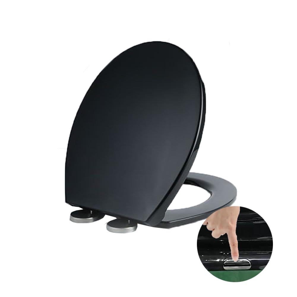 Soft Close Toilet Seat with Quick Release for Easy Clean, Standard O Shape, Simple Top Fixing, Universal Fit, Black