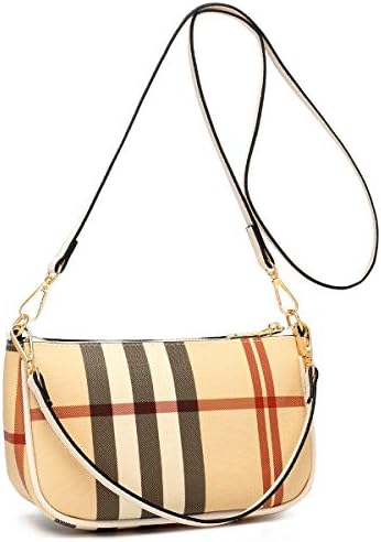 Small Checkered Crossbody Bag for Women Luxury Handbags Designer Moon Shape Top Handle Bag with Two Leather Strap