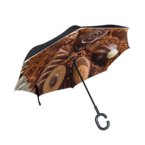 Reverse Umbrella Valentine's Day Chocolate Stylish Inverted Umbrella Reversible for Golf Car Travel Rain Outdoor Black