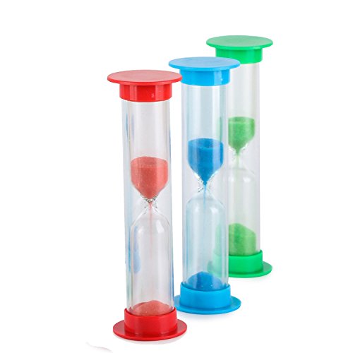 Sand Timer Set (5 Min) Large 10pcs Pack - Colorful Set of Five Minutes Hour Glasses for Kids, Adults - Colors: Blue, Green, Red by Jade Active