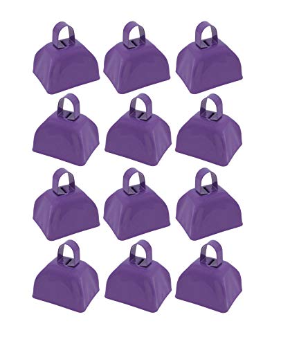 School Cowbells - Set of 12 Purple Metal Cowbell Noisemakers (Select A Color)