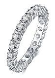 925 Sterling Silver Ring, Boruo 2mm Cubic Zirconia CZ Eternity Engagement Wedding Band Stackable Ring