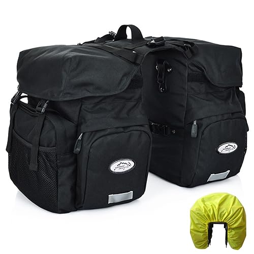 ZTZ 50L Waterproof Bicycle Panniers, Made of High Density 600D Polyester for One. The Bicycle Saddle Bag Comes with a Reflective Trim and a Cover (Black)