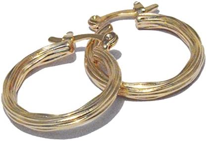 18KT Brazilian Gold Filled Ridged Wood Design Hoop Earrings.
