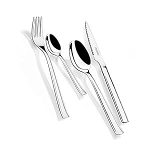 MONIX Europa Set de cubiertos 24 piezas de acero inoxidable con cuchillo chuletero, acabado pulido brillo (Braisogona M180974)