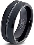 Charming Jewelers Tungsten Wedding Band Ring 8mm Men Women Comfort Fit Grey Black 18K Yellow Gold Plated Bevel Edge Brushed Polished