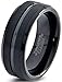 Charming Jewelers Tungsten Wedding Band Ring 8mm Men Women Comfort Fit Black Bevel Edge Brushed Polished Size 9.5