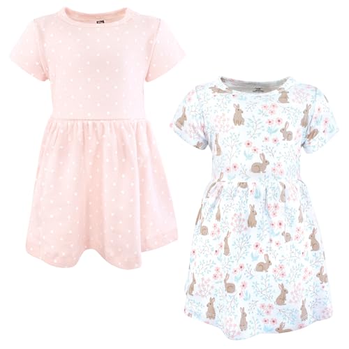 Hudson Baby Girls Cotton Dresses, Floral Bunnies, 12-18 Months