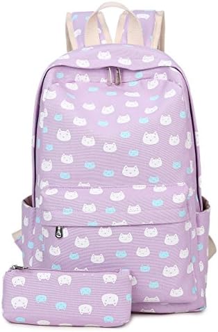 Miustyle 2PCS School Bag Satchel Laptop Backpack Canvas For Juniors Purple