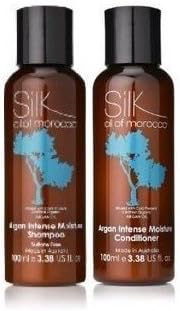Vegan intense Moisture Shampoo & Conditioner Set infused with Argan Oil (100ml Size) by Silk Oil of Morocco