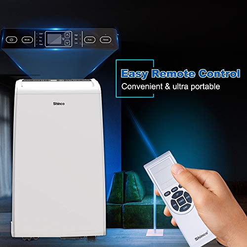 Shinco 14000 BTU Portable Air Conditioner Unit + 11000 BTU Heater, Cool Fan Quiet Dehumidifier Rooms Up to 500 Sq.Ft. LED Display, Remote Control, White