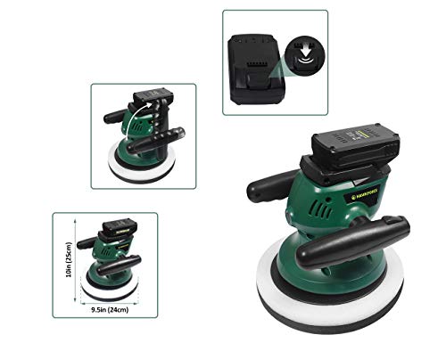 HAWKFORCE 10-Inch Cordless Car Polisher, 18V Electric Car Buffer - Adjustable Twin Handles, Random Orbit - Buffer Kit with 6 Bonnets for Cleaning, Waxing, Polishing, Fit for Car, Truck, Boat Etc