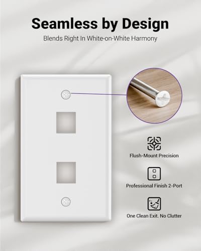 VCE 2 Port Keystone Wall Plate UL Listed (10-Pack), Single Gang Wall Plates for RJ45 Keystone Jack and Modular Inserts, White