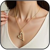 Hremhoo Chunky Gold Heart Necklace for Women Y2k Big Love Puffy Heart Pendant Necklace Long Hollow Hearts Chain Choker Necklaces Trendy Statement Jewelry Gift Accessories