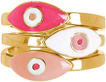 Sterling Forever - Gold Plated 3-Piece Enamel Evil Eye Ring Set in Multiple Colors