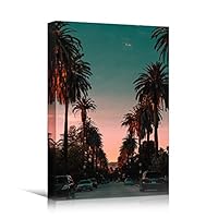 Canvas Wall Art Roadway Trees Bedroom Multicolor Nature Neon Photography Trees Tropical Urban - 12x18 inches