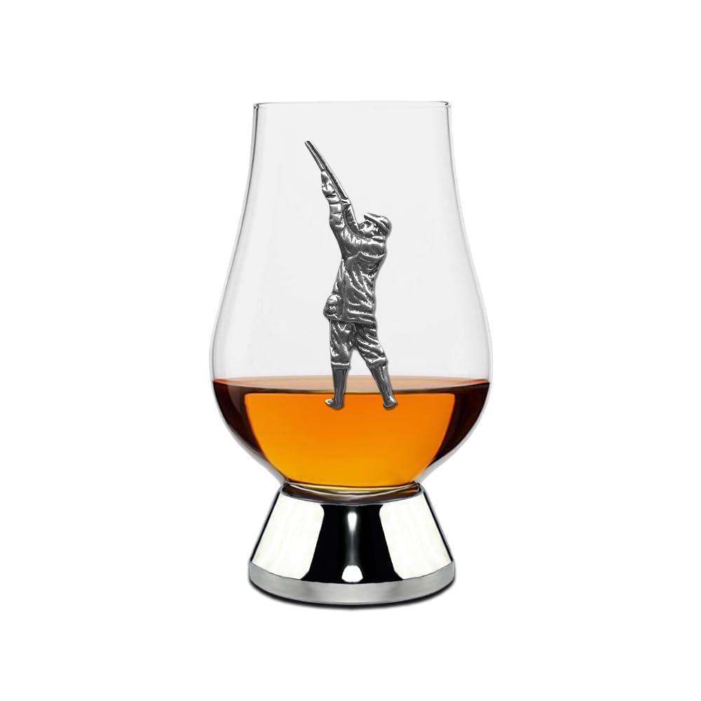 English Pewter Company Wee Glencairn Whisky Glass 70ml with Pewter Shooting Hunting Badge and Base [WGP043]
