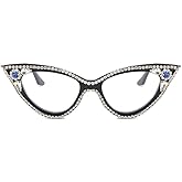 ICARA Sparkling Crystal Retro Cat Eye Frame Bling Rhinestone Reading Glasses for Women Blue Light Blocking Computer Eyeglass