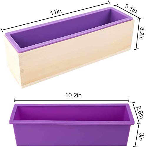 YGEOMER Silicone Soap Mold for Soap Making, Rectangular Loaf Soap Mold with Wooden Boxes, 2 Cutters and 100pcs Bags, 2pcs, 42oz