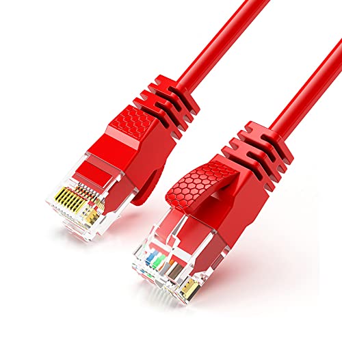 Reulin Ultra-Thin, Ethernet Cable, 2M-Red, High-Speed Internet Lan Wire Cat6 Ethernet Cable 1GHz Gigabit RJ45 Network Lead Patch Cord For Smart TV, Computer, Laptop, Android TV Box, Gaming PC, Xbox