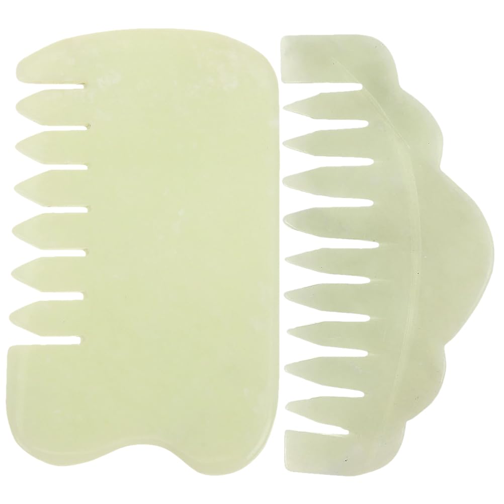Healvian 2Pcs Guasha Comb Jade Massage Comb Natural Stone Massage Scalp Tools Gua Sha Scraping Tool for Women Men Head Caring Relaxation