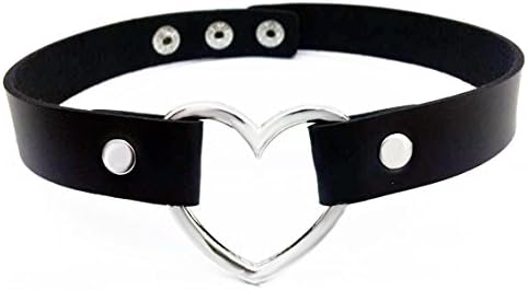 GIANCOMICS Vintage Love Heart PU Leather Choker Necklace Goth Choker Collar Chain H