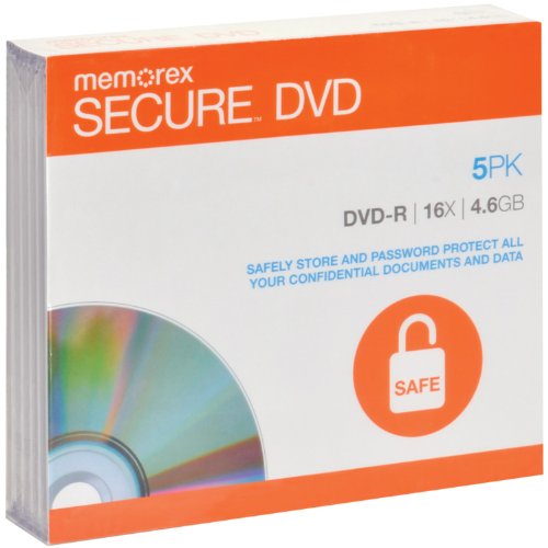 Memorex 98967 Secure DVD-Rs with AES 256-Bit Software Encryption (5 Pack)