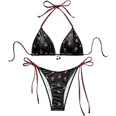 QJQ Women's 2 Piece Bikini Set Floral Boho Halter Triangle Bathing Suit Flattering Cheeky String Swimsuit 2026