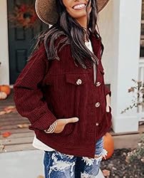Womens Corduroy Shacket Button Down Shirts Casual