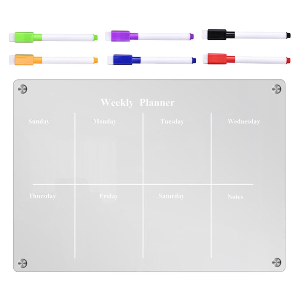 Operitacx Magnetic Dry Erase Board Weekly Calendar for Fridge Clear Weekly Meal Planner with 6 Pens Reusable Planning Whiteboard Small, Transparent (23VG7QOID0R1845NYUQES)