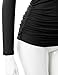 TWINTH Womens Deep V-neck Drape Shirring Long Sleeve Shirts