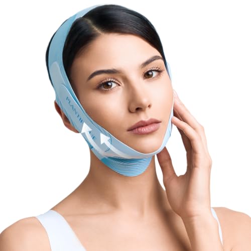 PLANTIFIQUE Chin Strap for Face Contouring - Reusable V Line Ice Silk Fabric Mask - Double Chin Shaping, Adjustable, Breathable Fabric - Jawline Shaper for Women & Men