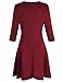 MISSKY Women's 3 4 Long Sleeve Dress Scoop Neck Knee Length Slim Fit and Flare Casual Swing Dress Wine L