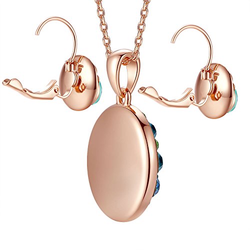 [Presented by Miss New York] Leafael "Ocean Bubble" Made with Swarovski Crystals Green & Opal Color Pendant Necklace Earrings Jewelry Set, 18K Rose Gold Plated, 18" + 2", Nickel/Lead Free, Gift Box - Thumbnail 5