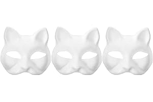 XYBHRC Cat Mask, Therian Masks White Cat Masks Blank DIY Halloween Mask Animal Half Facemasks Masquerade Cosplay Party