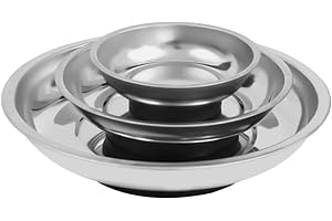 Round Stainless of Magnetic Parts Tray Bowl Set Having Strong Garage Magnet and PVC Anti-Scratch Bottom for Base Workshop Sto