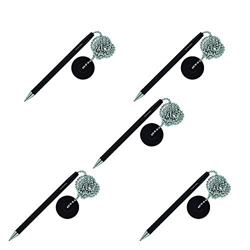 Secure Counter Pen With Adhesive Base & Metal Chain Black Ink