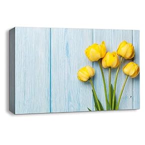 Flowers on Vintage Wood Background Home Artwork for...