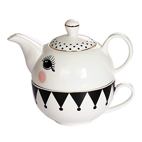 MonLiya Teapot Cup Saucer Set Cartoon Ceramic Teapot with Lid Gift For Mom Grace Teaware Fine Porcelain Elephant Teapot Coffee Mug Bone China Blue Teapot and Server Set for One