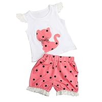 Fabal Summer Baby Girls Clothing Set Children Bow Cat Shirt+Shorts Clothes Set Suit (2T, Watermelon Red)