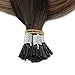 Full Shine Human Hair Extensions I Tip 22 Inch Pre Bonded I Tip Hair Extensions Balayage Color 2 Fading to 6 and 18 Brown to Ash Blonde Remy