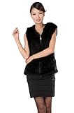 Queenshiny Women's Knitted Mink Fur Vest With Hood-Black-M(8-10)