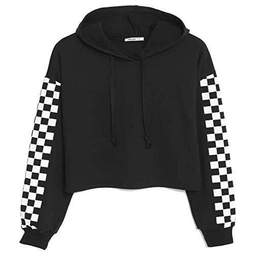 Zaprada Women's Cute Black Cropped Hoodie Sweatshirt Pullover Long