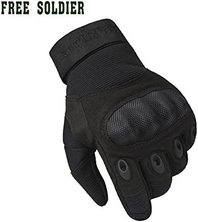 Value Sport Free Soldier Men Outdoor Strong Wear-resisting Tactical Gloves Full Finger Cycling Motorcycle Gloves-Black-Medium